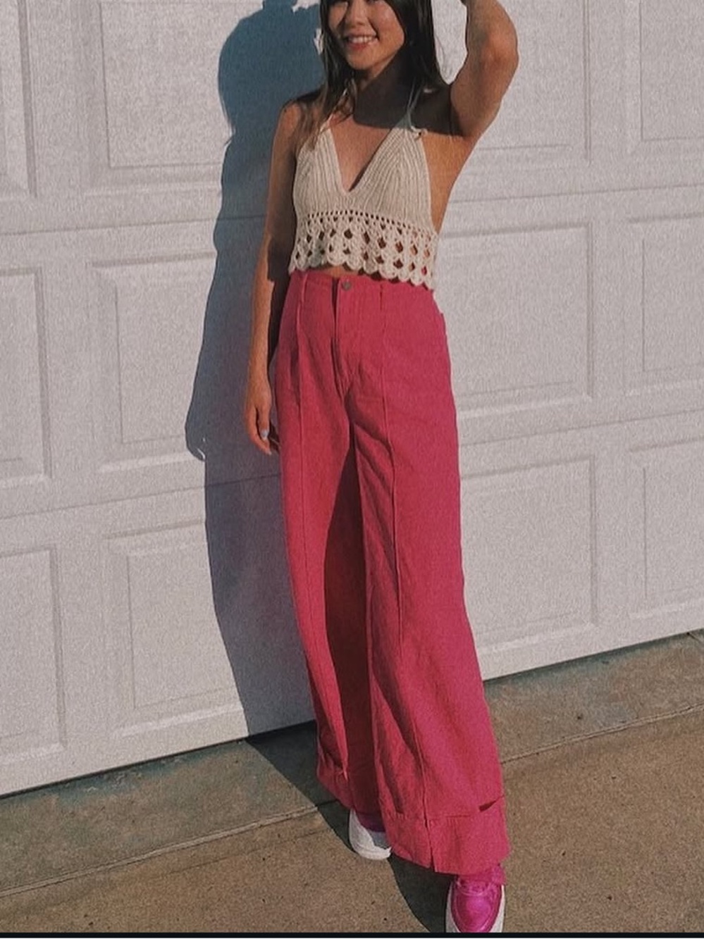 ASOS High-Waist Wide Leg Pink Women's Pants